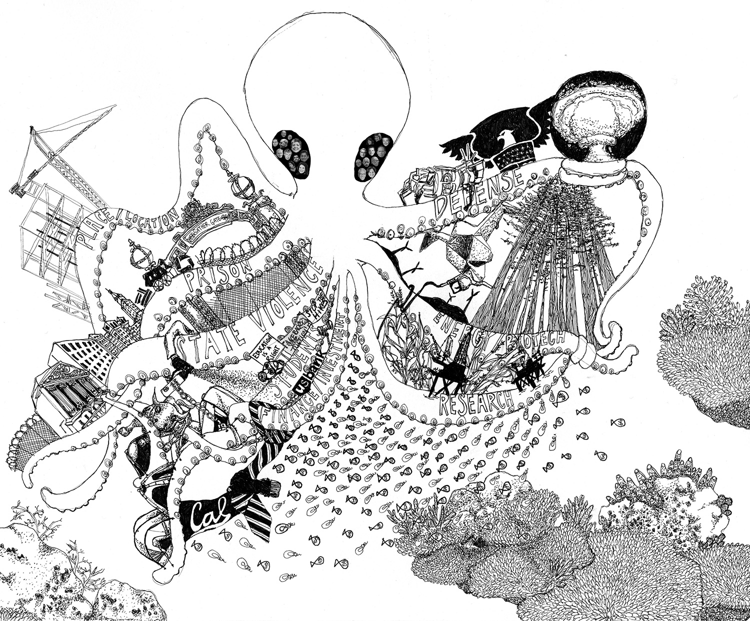 The Octopus, drawing by Nicci Yin Created as part of the presentation “The Octopus: Cognitive Capitalism and the University” with Natalia Cecire and Miriam Neptune at The Scholar & Feminist 2015: Action on Educaiton. - See more at: http://sfonline.barnard.edu/navigating-neoliberalism-in-the-academy-nonprofits-and-beyond/about-this-issue/#imageclose-2467