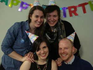 Happy birthday, OpenCUNY, with current coordinators and OpenCUNY founder.