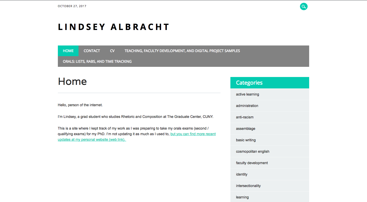 Homepage of Lindsey Albracht's site.